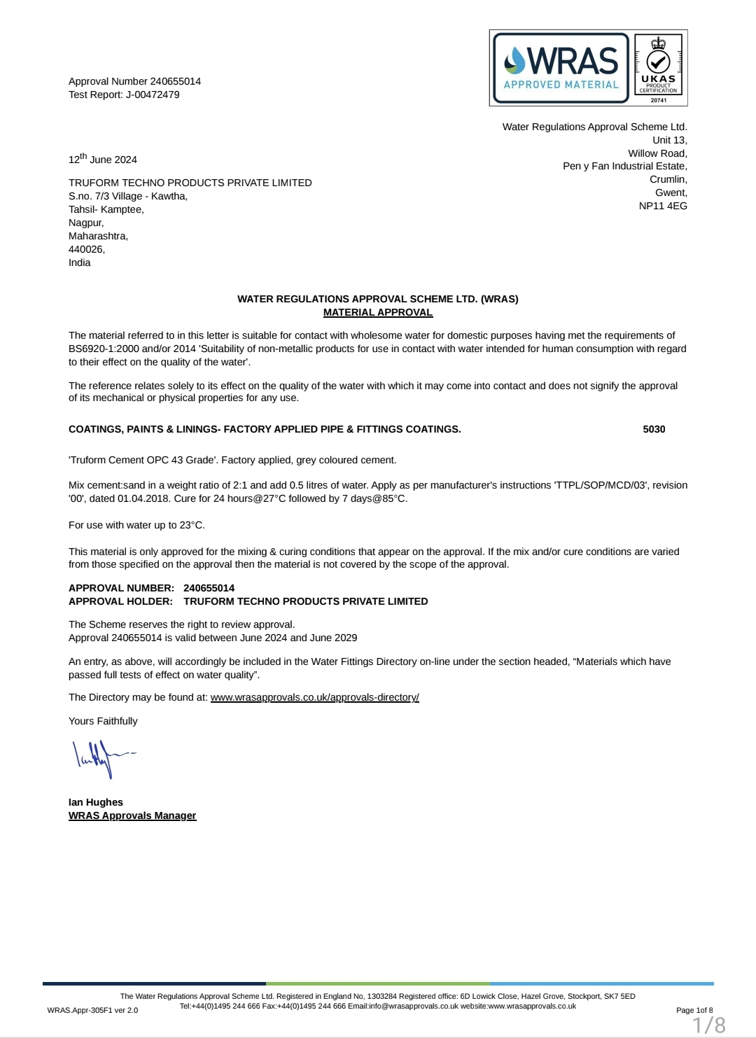 WRAS – EPDM Rubber<br><small>Prabhat Elastomers Pvt. Ltd. | Approval No. 2306530</small>